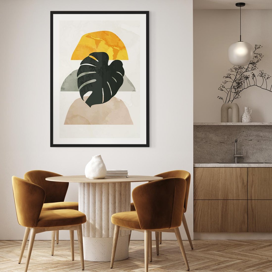 Plakat w ramie 30x40 - Monstera i Boho Elementy - grafika, boho klimat - rama czarna