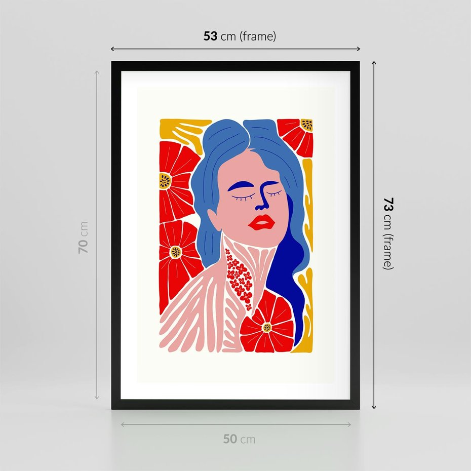 Plakat w ramie 50x70 - Nowoczesna Twarz - nowoczesna grafika, kolorowa twarz kobiety - rama czarna