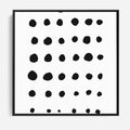 Obraz w ramie 50x50 - Refleksje Światła - minimalistyczna kompozycja, czarne kropkina białym tle - rama czarna