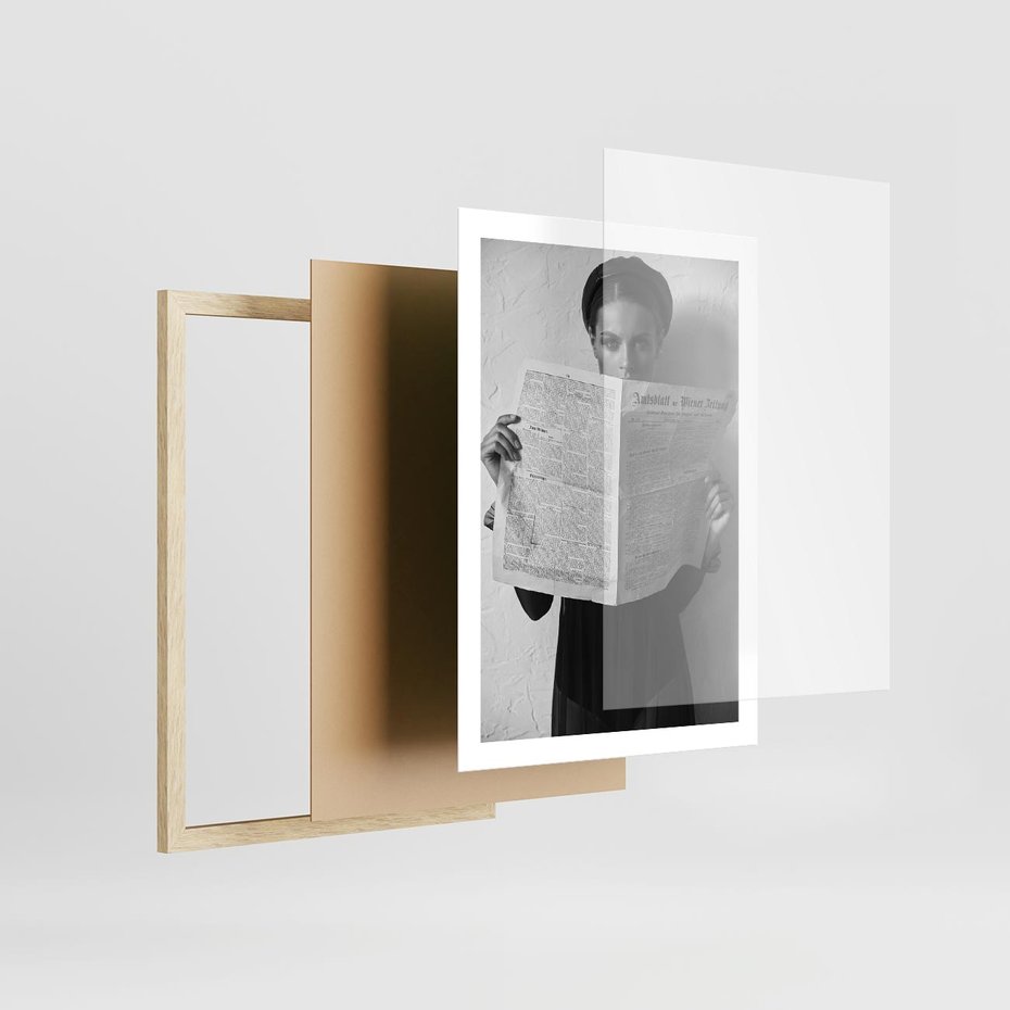 Plakat w ramie 50x70 - Nowe Wiadomości - retro zdjęcie, czarno białe - rama drewno