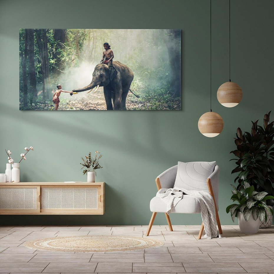 Obraz na płótnie 120x60 - Azja słońce wśród lasu - Azja, słoń