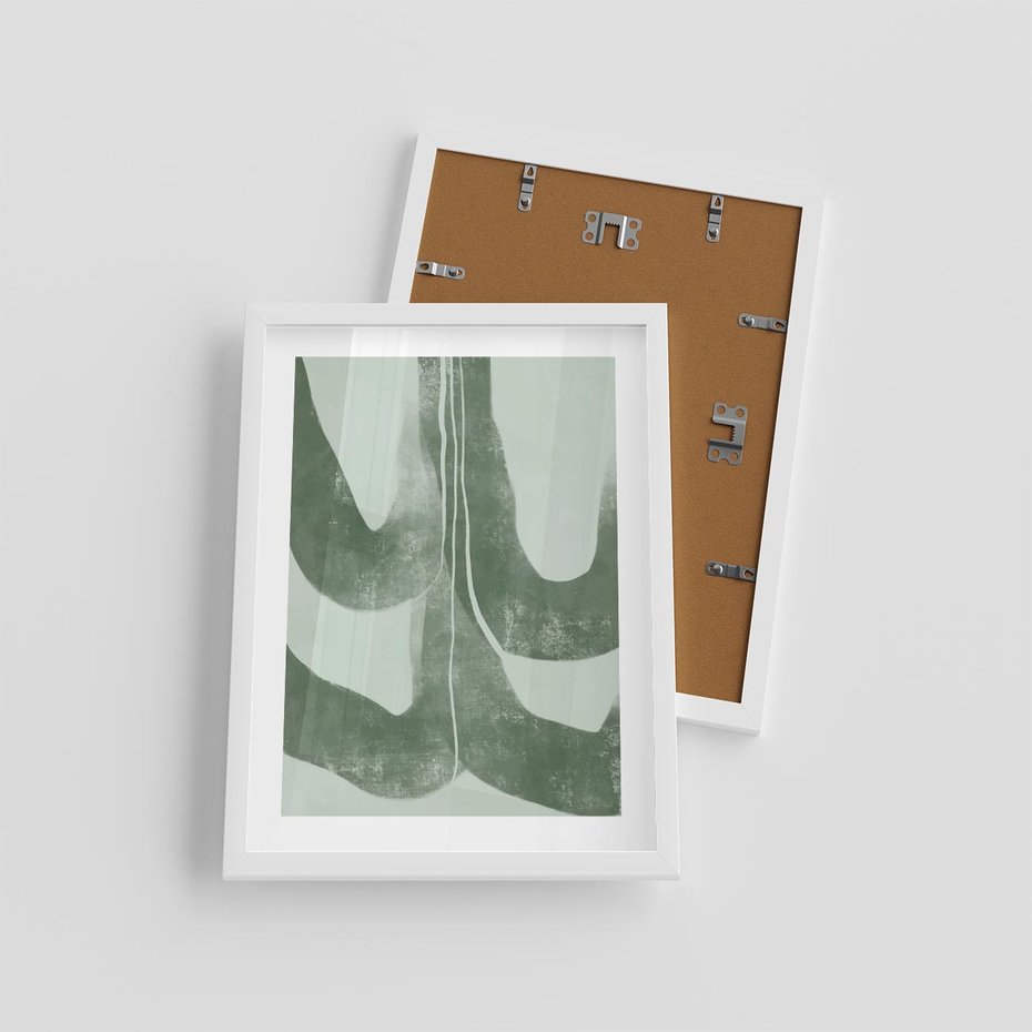 Plakat w ramie 30x40 - Nurtująca Kompozycja Zieleni - abstrakcyjne delikatne zielone linie, podobne do gałęzi kwiatów - rama biała
