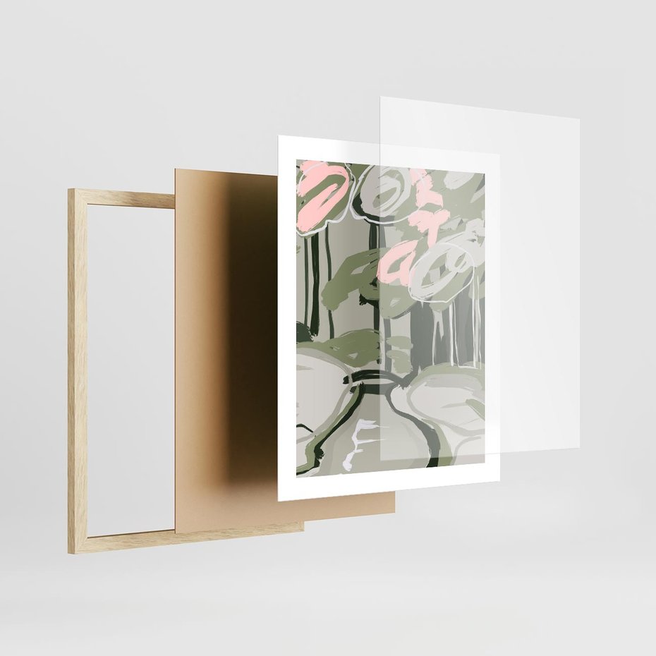 Plakat w ramie 40x50 - Leśny Zakątek - pastelowy krajobraz, nowoczesny plakat - rama drewno
