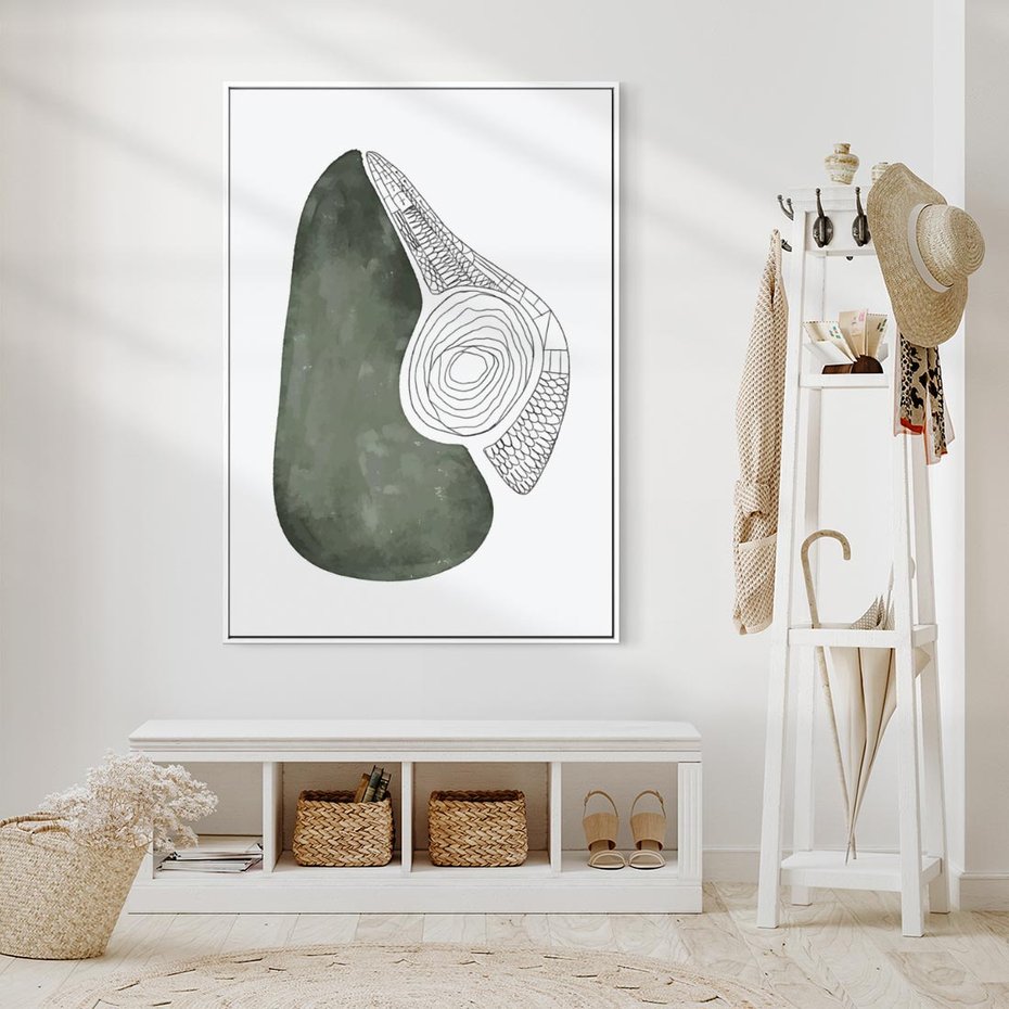 Obraz w ramie 50x70 - Owocowe Boho Inspiracje - minimalistyczny plakat, gruszka - rama biała