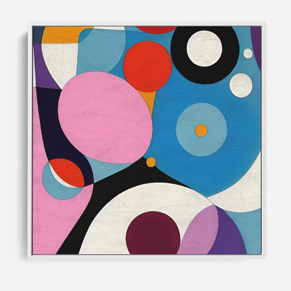 Obraz w ramie 80x80 - Kolorowe Ulotności - abstrakcyjny obraz olejny, żywe kolory - rama biała