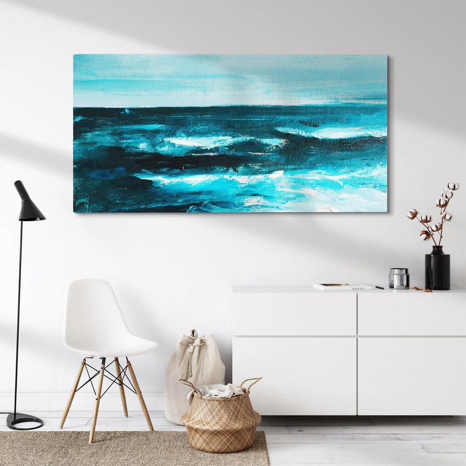 Obraz na płótnie 120x60 - Burza Nad Granatowym Oceanem - piękny marynistyczny obraz olejny, wzburzone ciemne morze