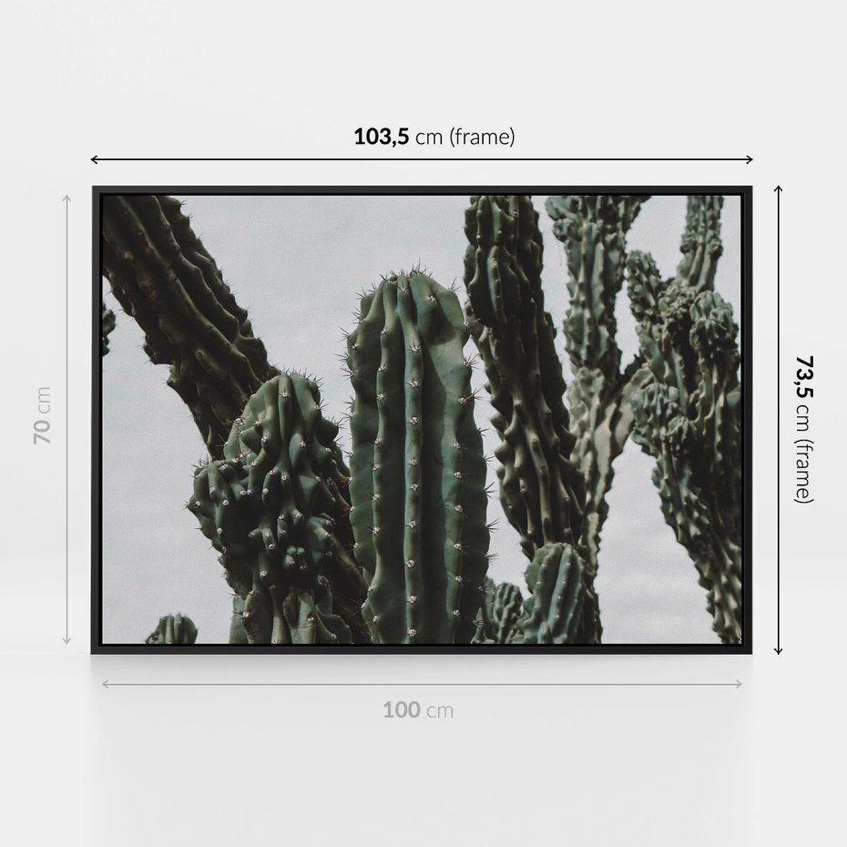 Obraz w ramie 100x70 - Boho oaza wśród kaktusów - kaktusy, pustynia - rama czarna