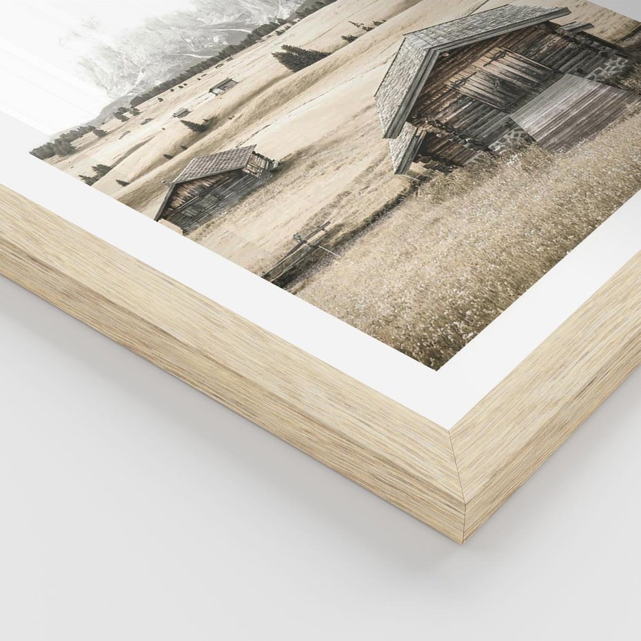 Plakat w ramie 30x40 - Chatka w Górskiej Sepii - domek w górach, chatka - rama drewno