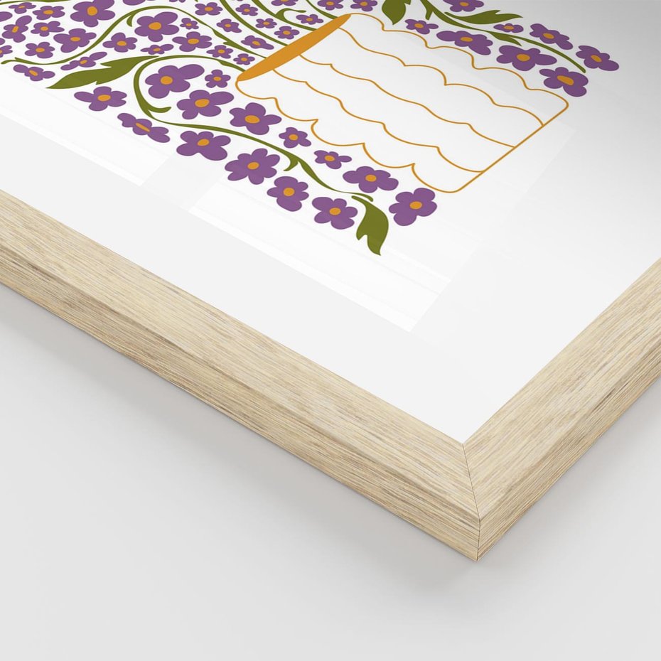 Plakat w ramie 50x70 - Witalność Kwiatów - kwiaty w wazonie, minimalistyczna kompozycja - rama drewno