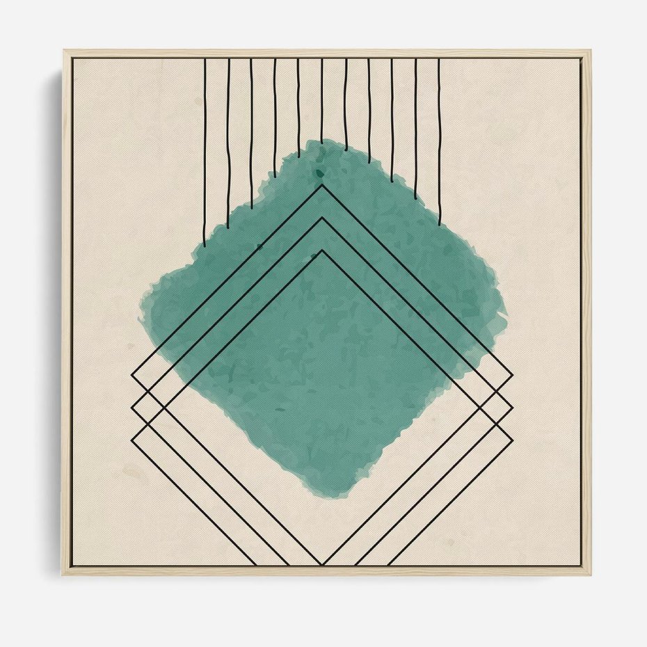 Obraz w ramie 50x50 - Impresje Przestrzeni - akwarelowa plama, geometryczne szkicowane kształty - rama drewno