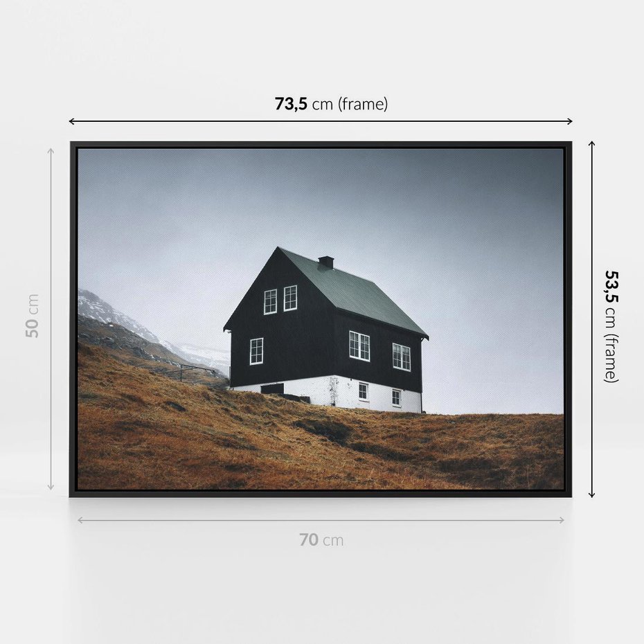 Obraz w ramie 70x50 - Ciepło i Przytulność - skandynawski, domek - rama czarna