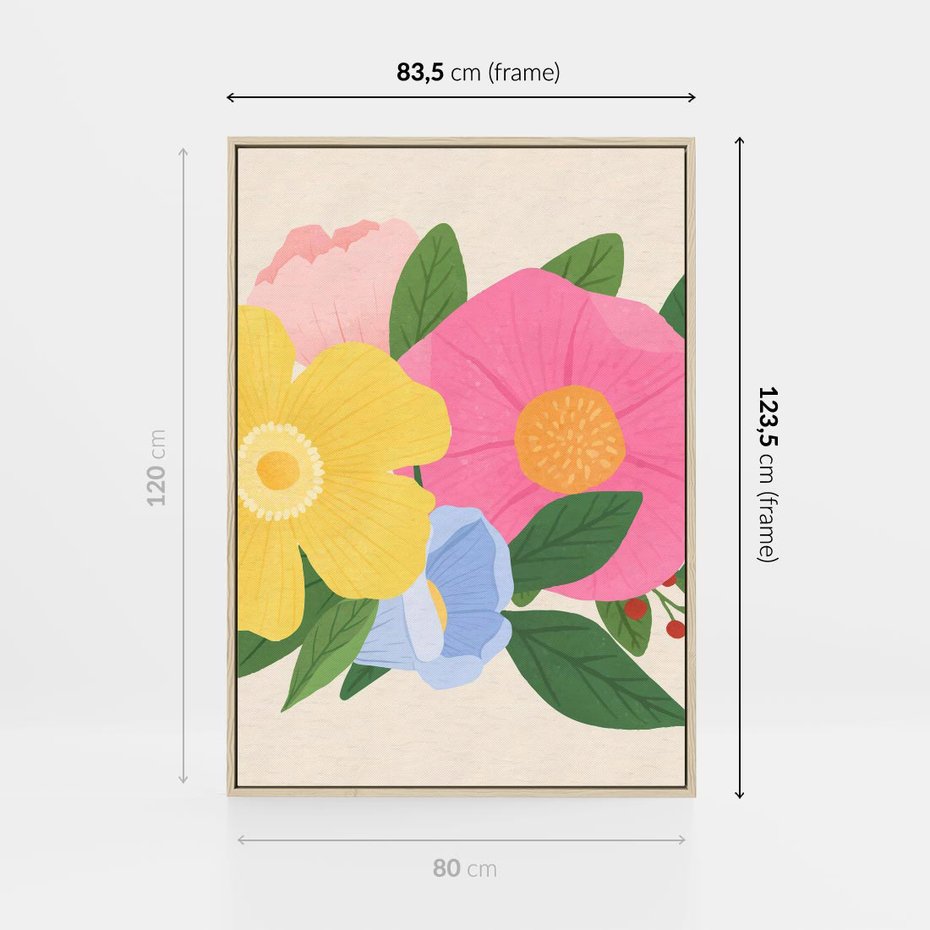 Obraz w ramie 80x120 - Kwiatowy Uśmiech - kwiaty, akwarela - rama drewno