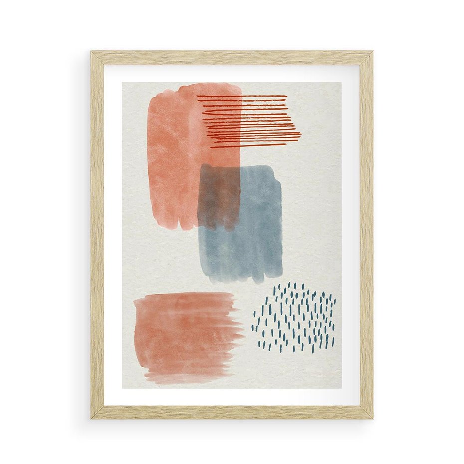 Plakat w ramie 50x70 - Pastelowa Abstrakcja: Maźnięcia Farbą - abstrakcja, maźnięcia farny - rama drewno