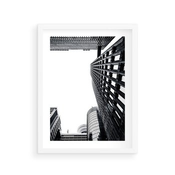 Plakat w ramie 50x70 - Monochromatyczna Sceneria Wieżowców - architektura, wieżowce - rama biała