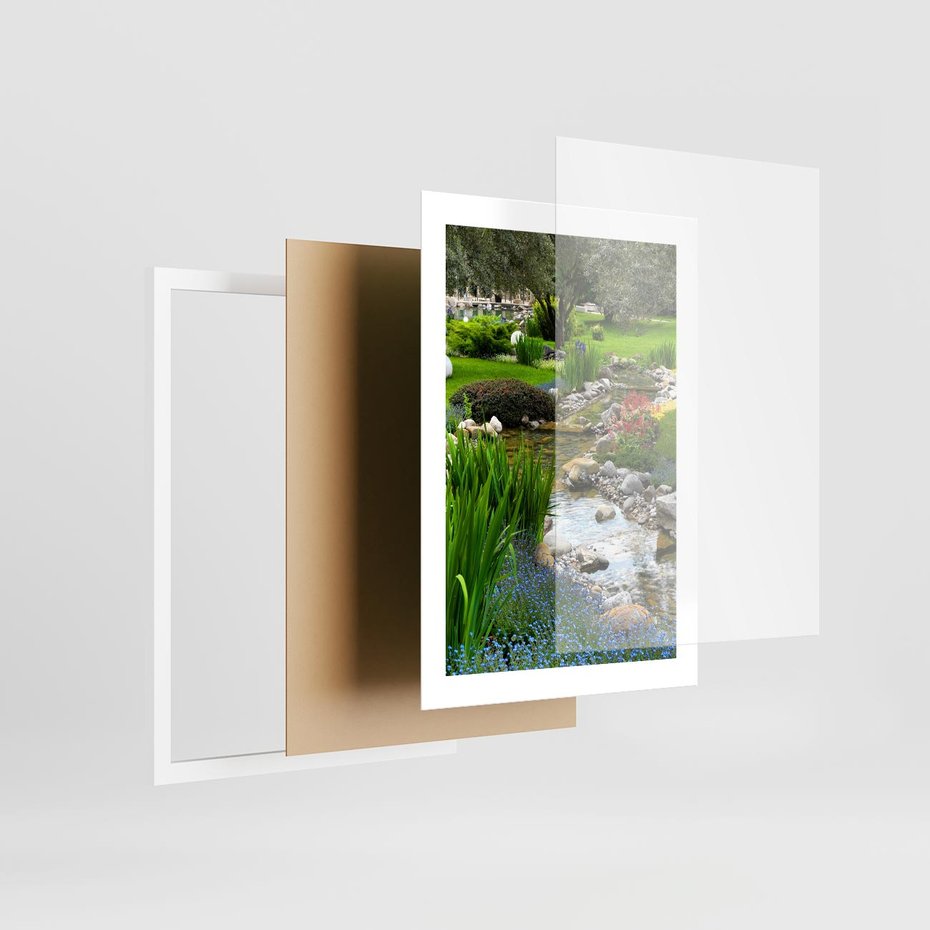 Plakat w ramie 30x40 - Ogródowy Strumyk - strumyk, ogród - rama biała