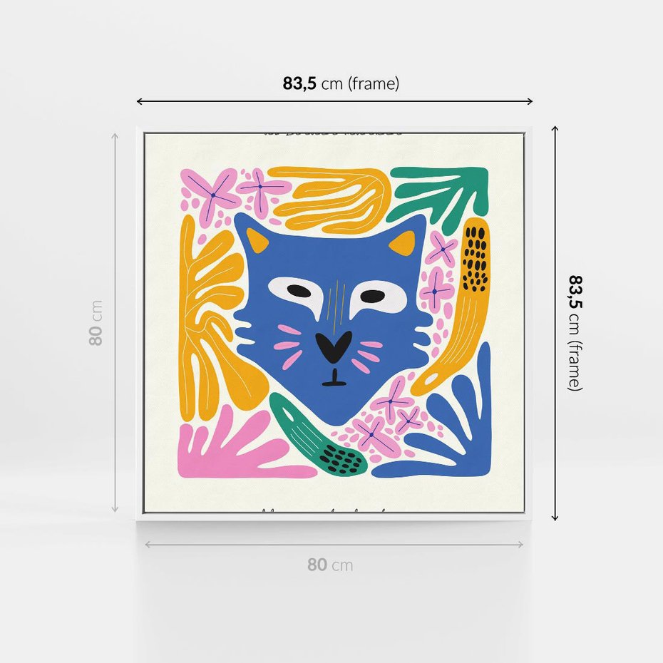 Obraz w ramie 80x80 - Kolorowe Spektrum - abstrakcyjny plakat, niebieski kot - rama biała