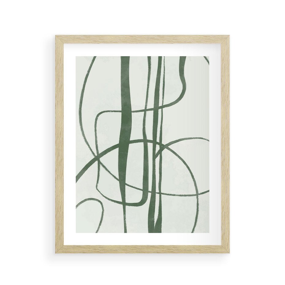 Plakat w ramie 40x50 - Zielony Spokój - zielona abstrakcja, spokojny plakat - rama drewno