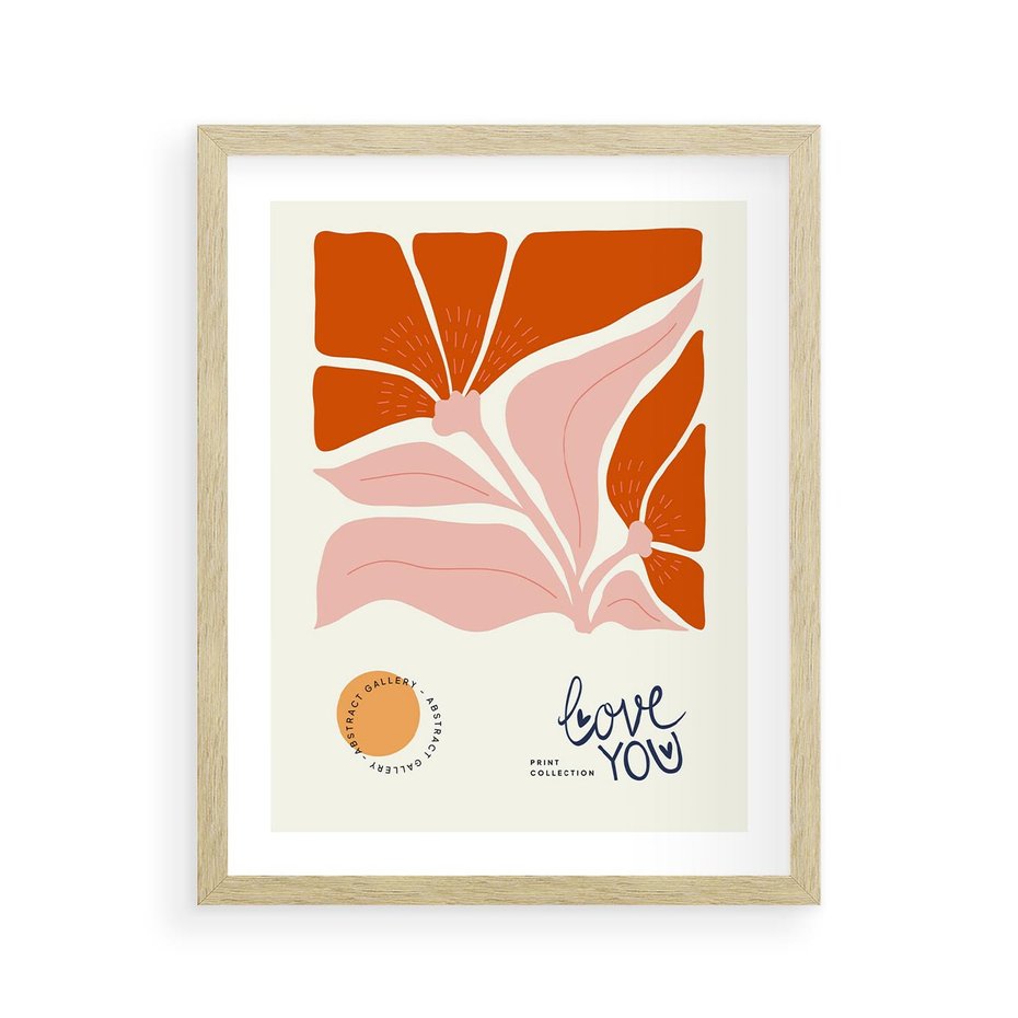 Plakat w ramie 40x50 - Miłość w Kwiatowym Sercu - kwiaty, miłość - rama drewno