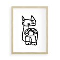 Plakat w ramie 50x70 - Portret Kociej Duszy - szkic kota, prymitywizm - rama drewno
