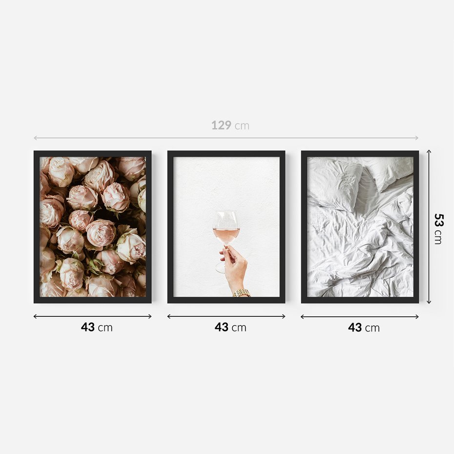 Zestaw obrazy w ramie 40x50 galeria - Kwiaty, wino, pościel, kobiece - rama czarna