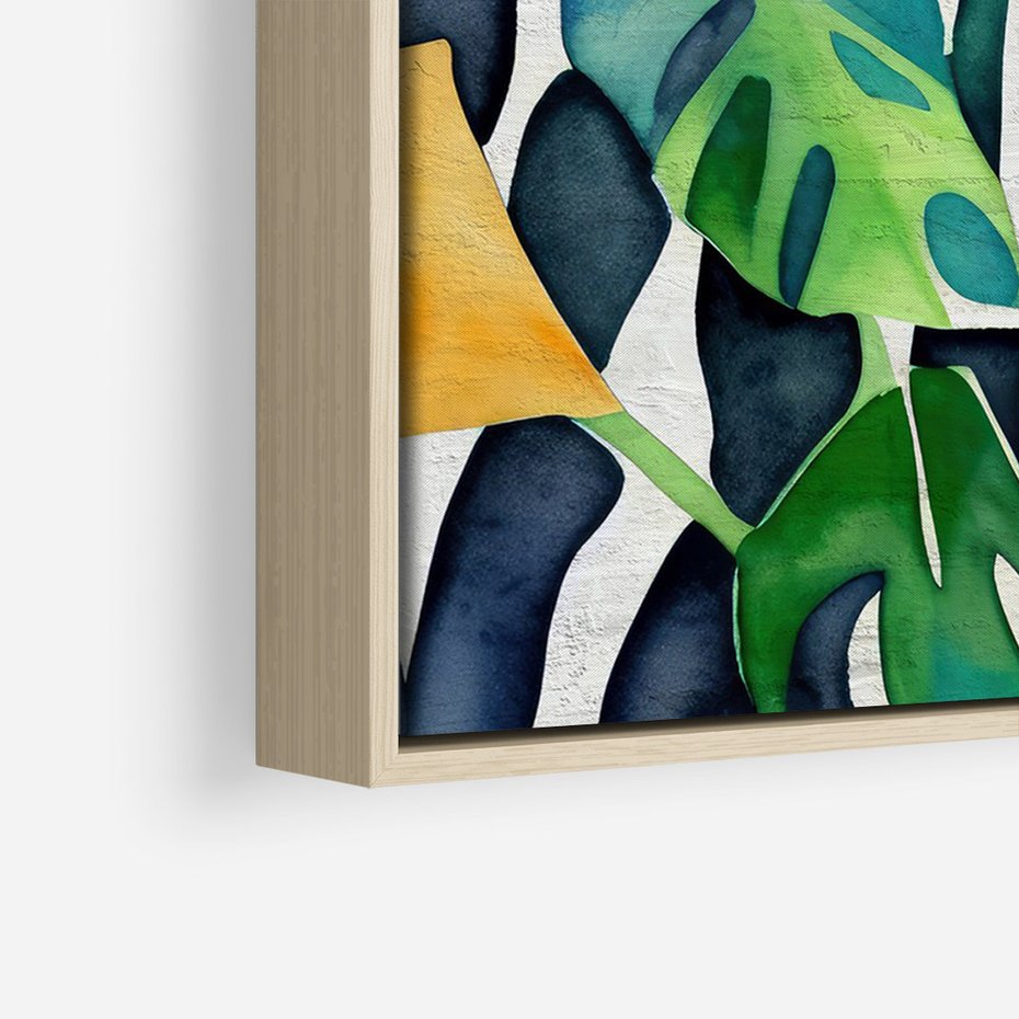 Obraz w ramie 50x70 - Tropikalne Pragnienia - akwarela, liście tropikalne - rama drewno