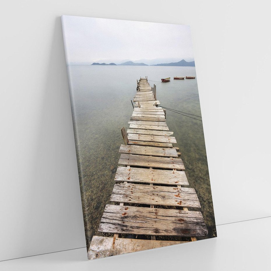 Obraz na płótnie 50x70 - Jeziorne Refleksje - pomost, jezioro
