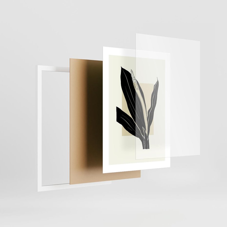 Plakat w ramie 30x40 - Harmonia liści - minimalistyczny obraz, szkic - rama biała