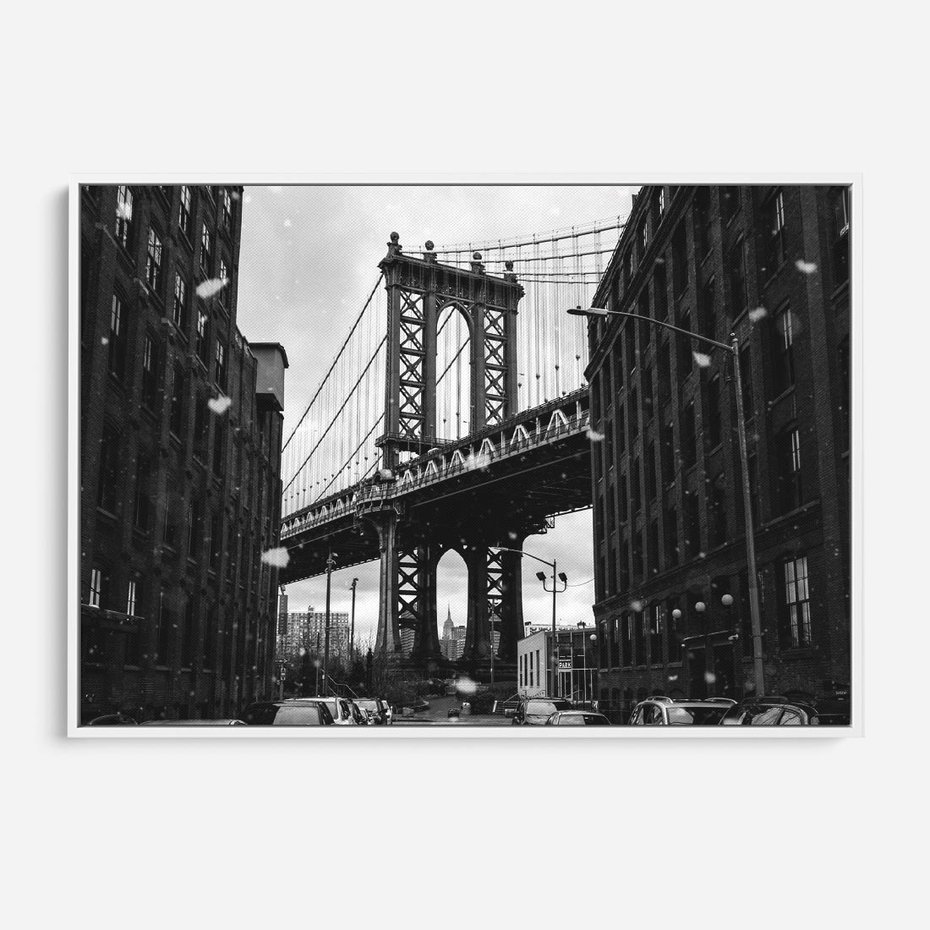 Obraz w ramie 120x80 - Ikona Miasta - Nowy Jork, most - rama biała