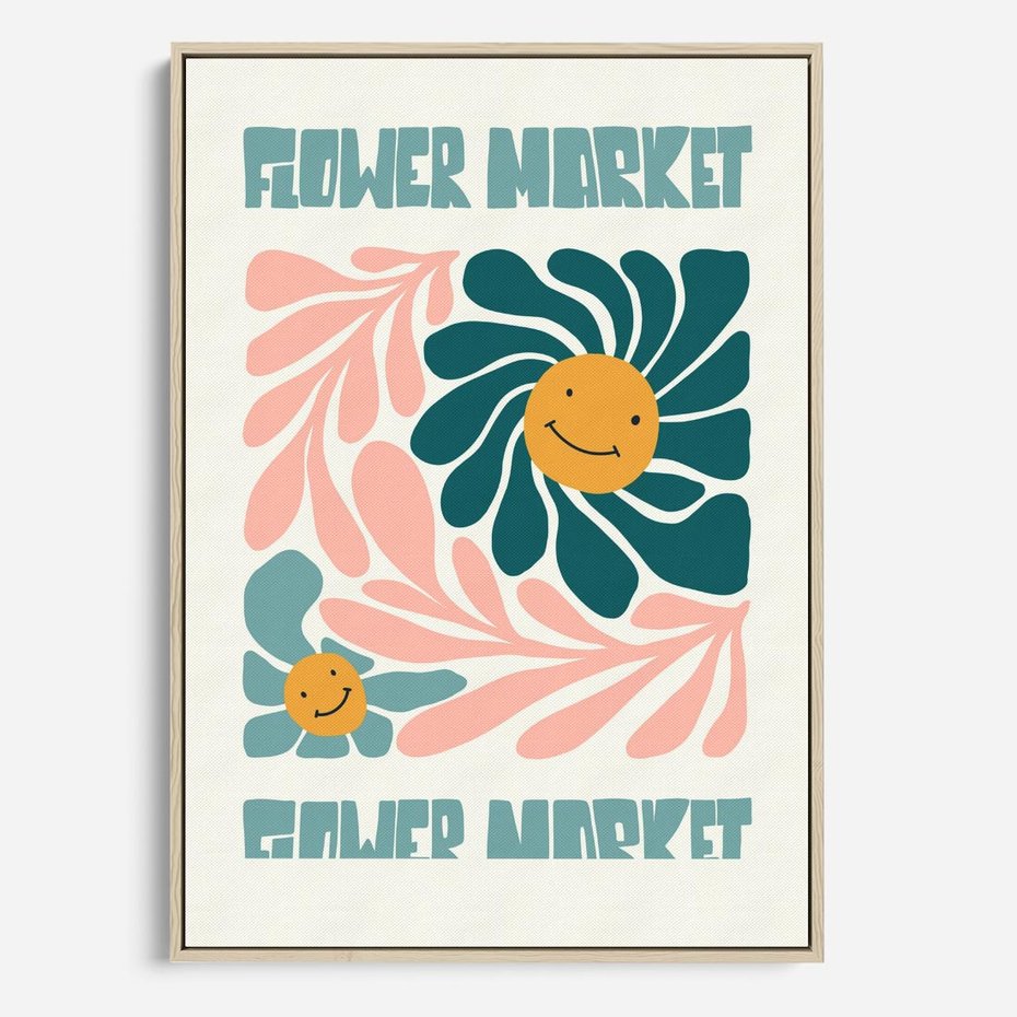 Obraz w ramie 70x100 - Harmonia płatków kwiatów - kwiatowa retro kompozycja, pastelowe kolory - rama drewno