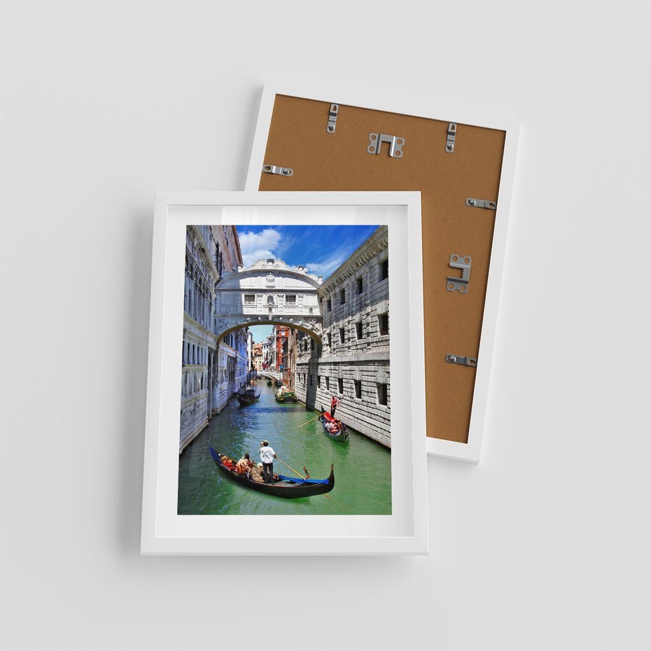 Plakat w ramie 30x40 - Romantyczna gondola w Wenecji - Wenecja, gondola - rama biała