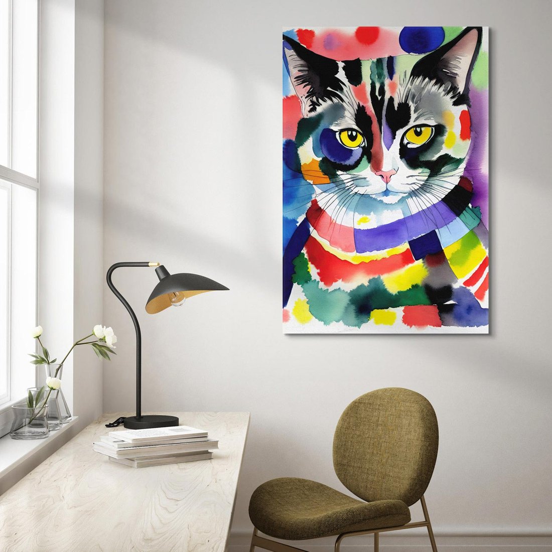 Obraz na płótnie 70x100 - Koci Przyjaciel - abstrakcyjny obraz, akwarela