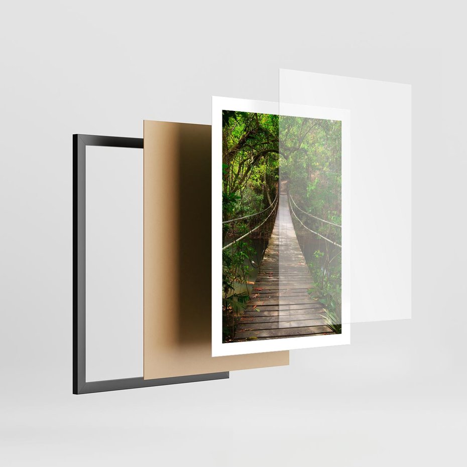 Plakat w ramie 50x70 - Przez Dżunglę - most, linowy - rama czarna