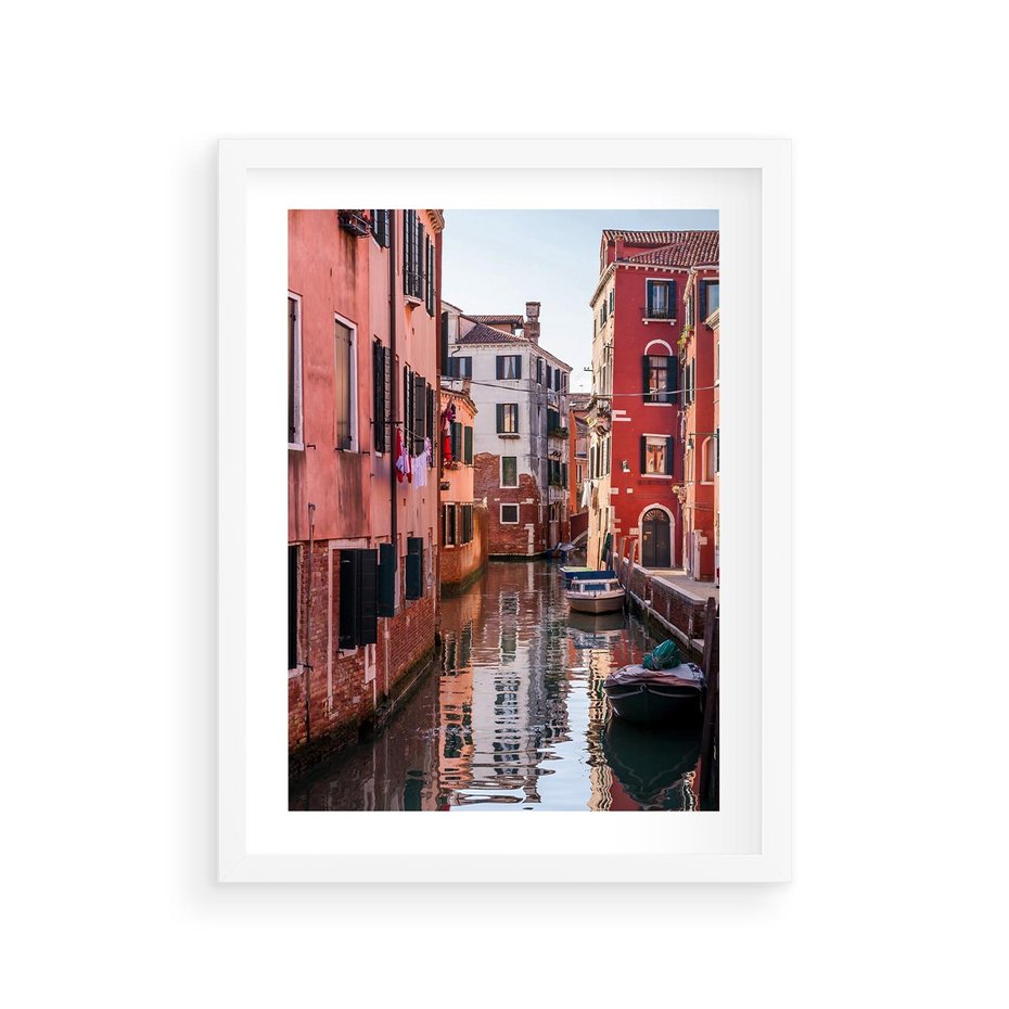 Plakat w ramie 30x40 - Przejażdżka gondolą przez Wenecję - Wenecja, kanały - rama biała