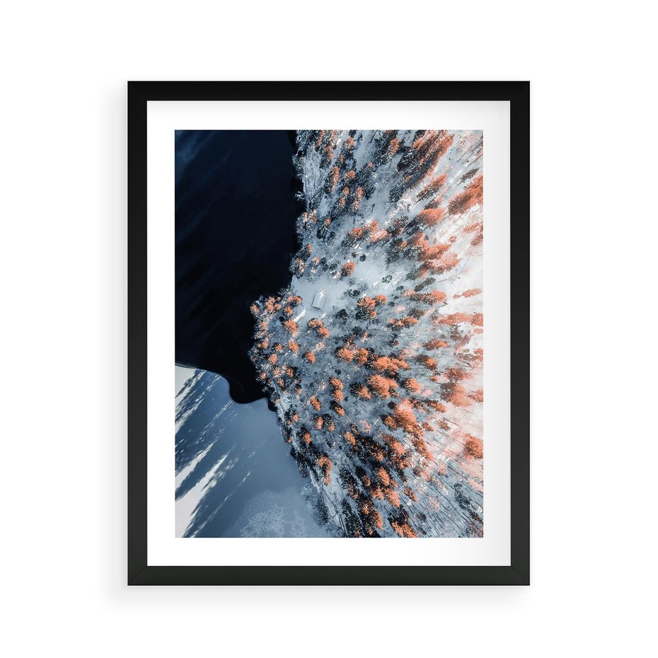 Plakat w ramie 40x50 - Lot Ptaka - zima, zimowy krajobraz - rama czarna