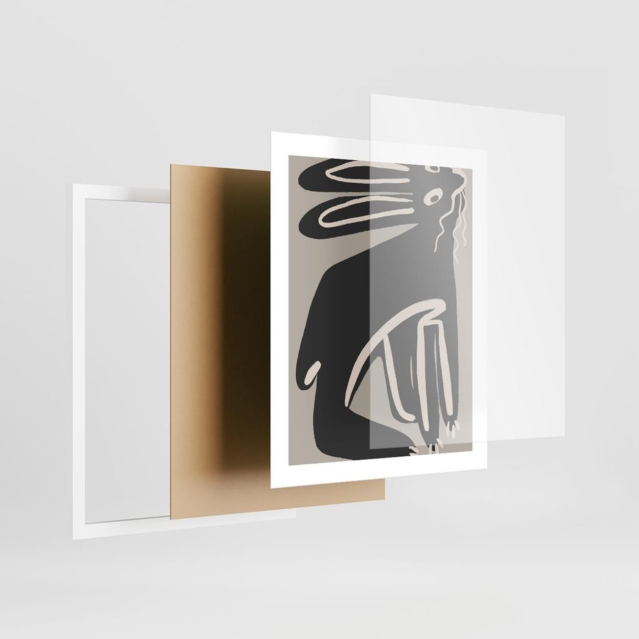 Plakat w ramie 40x50 - Konturujące Struktury - skandynawska sztuka, królik - rama biała