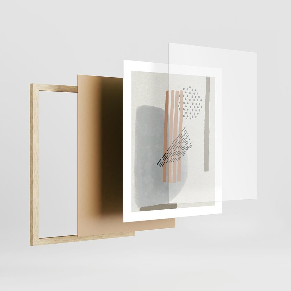 Plakat w ramie 40x50 - Nowoczesna Abstrakcja: Delikatne Beże - abstrakcja, nowoczesna sztuka - rama drewno
