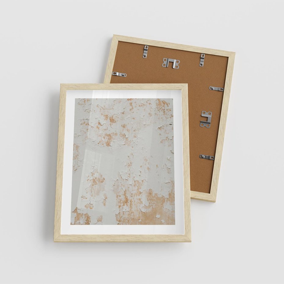 Plakat w ramie 40x50 - Beżowa Ściana z Łuszczącą Się Farbą - stara ściana, beżowa - rama drewno