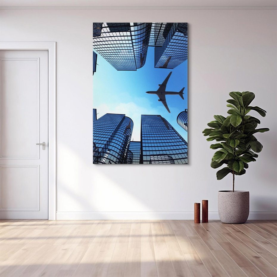 Obraz na płótnie 50x70 - Miasto o niezwykłym widoku - latające samoloty - miasto, samolot