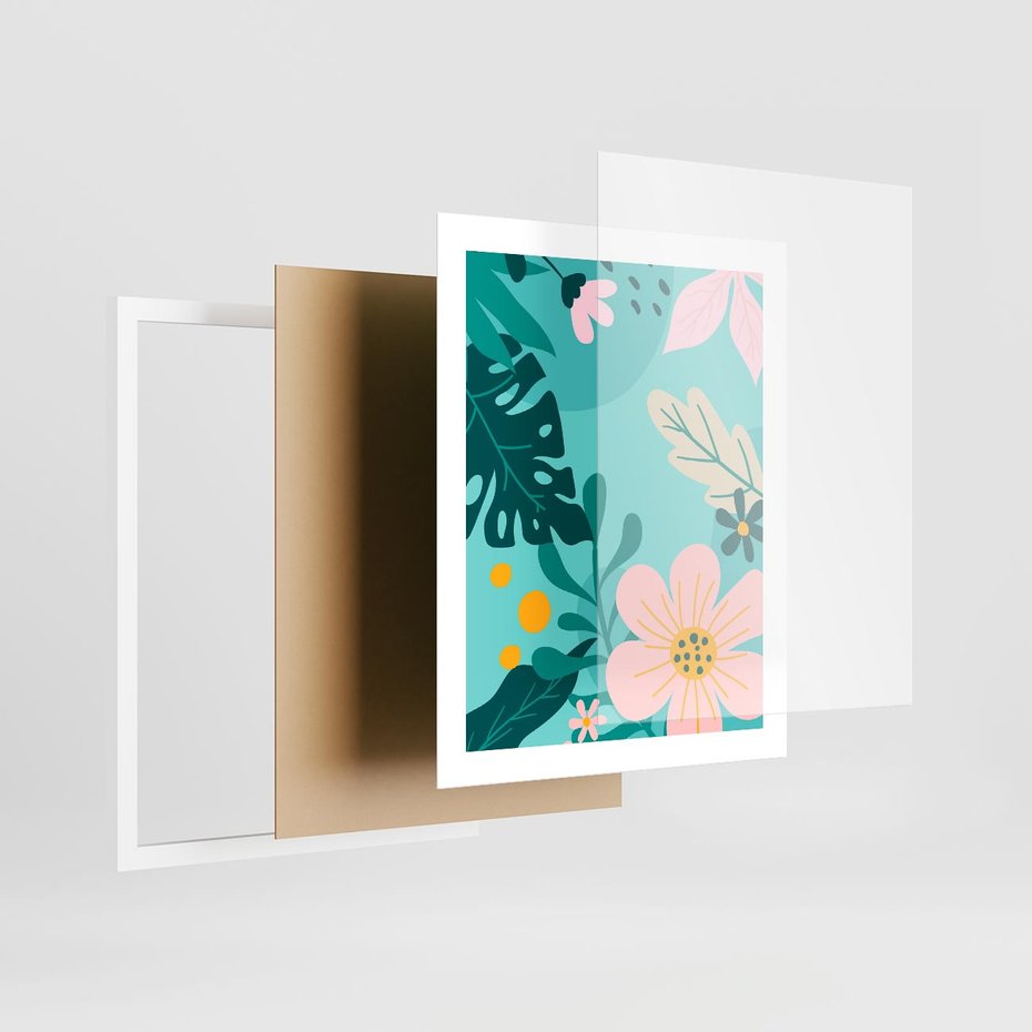 Plakat w ramie 40x50 - Kwiatowy Impuls - pastelowa kompozycja, kwiaty - rama biała