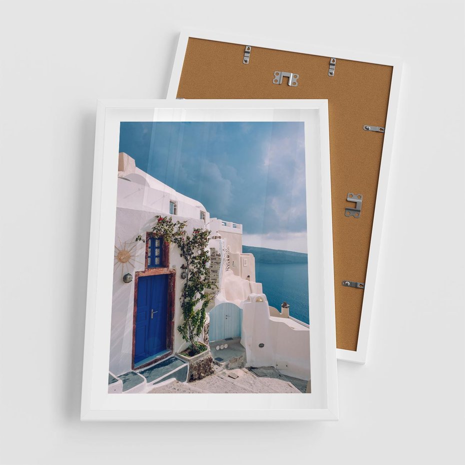 Plakat w ramie 50x70 - Urok Greckiej Wyspy - Santorini, Grecja - rama biała