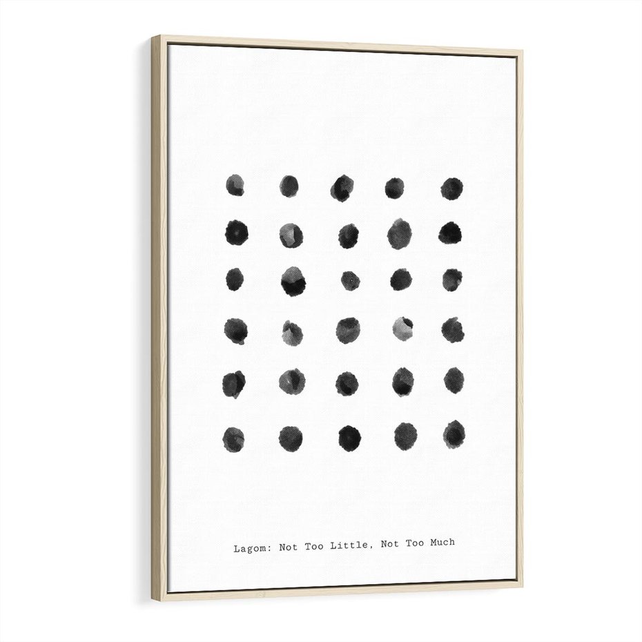 Obraz w ramie 80x120 - Boho Sztuka Wolości - minimalistyczny plakat, czarne kropki na białymtle - rama drewno