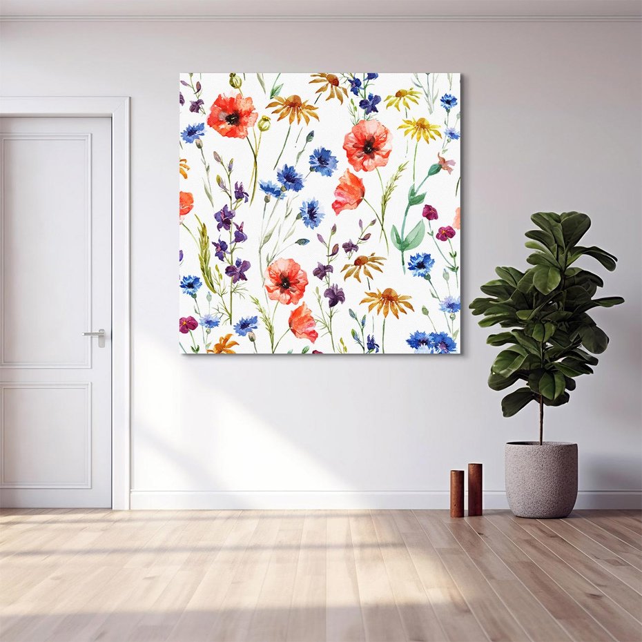 Obraz na płótnie 40x40 - Kwiatowe radości na łące - kwiaty, łączka