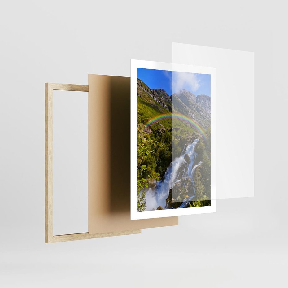 Plakat w ramie 50x70 - Tęczowe góry - harmonia kolorów - tęcza, góry - rama drewno