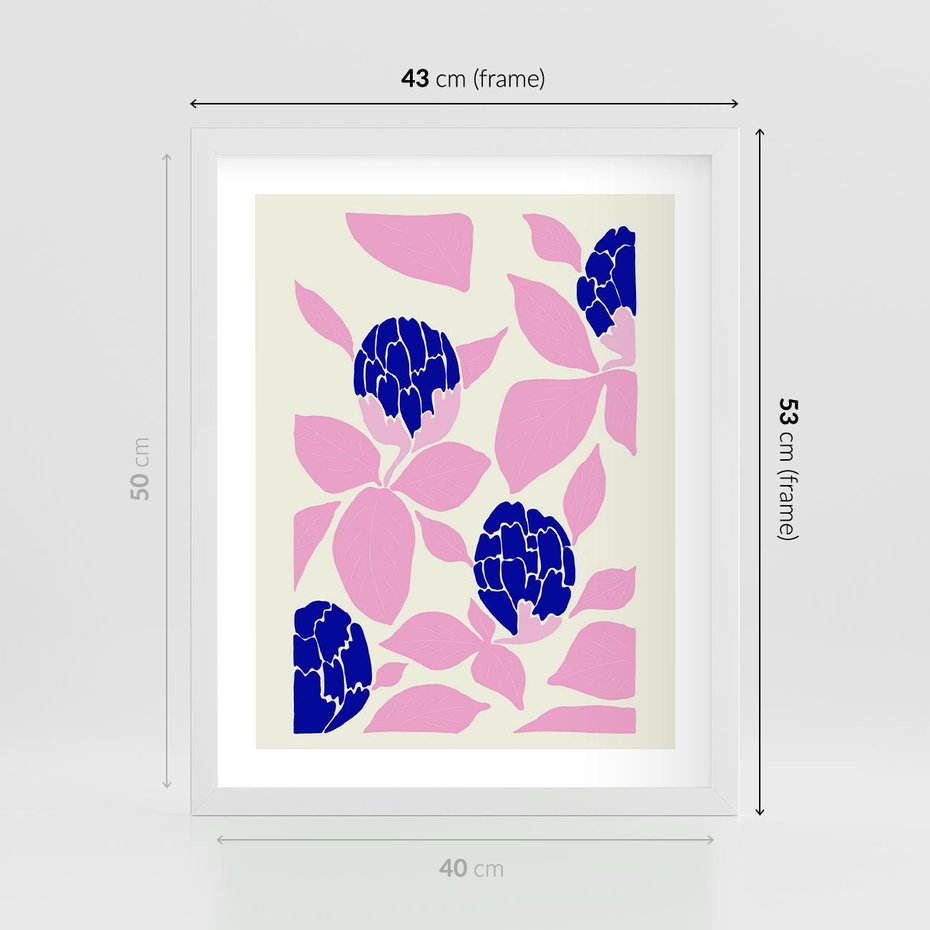 Plakat w ramie 40x50 - Impresje deszczu - nowoczesna kompozycja, kwiaty - rama biała