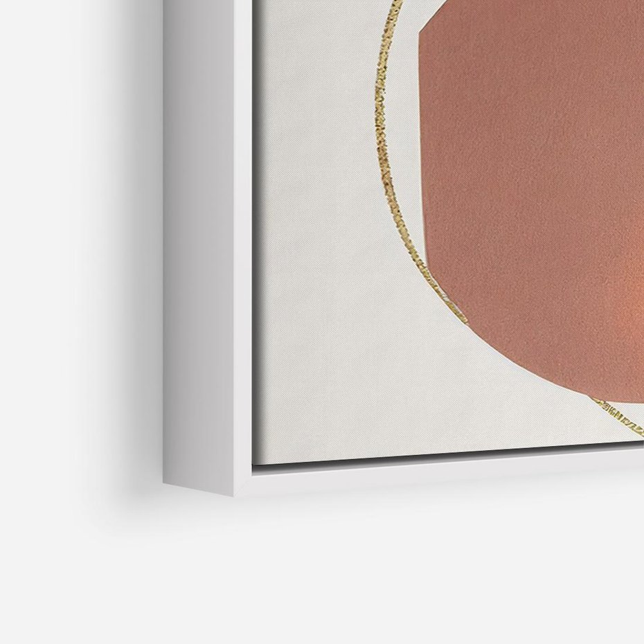 Obraz w ramie 120x80 - Pudrowe Kreacje - abstrakcyjne plamy koła złote linie modern art - rama biała