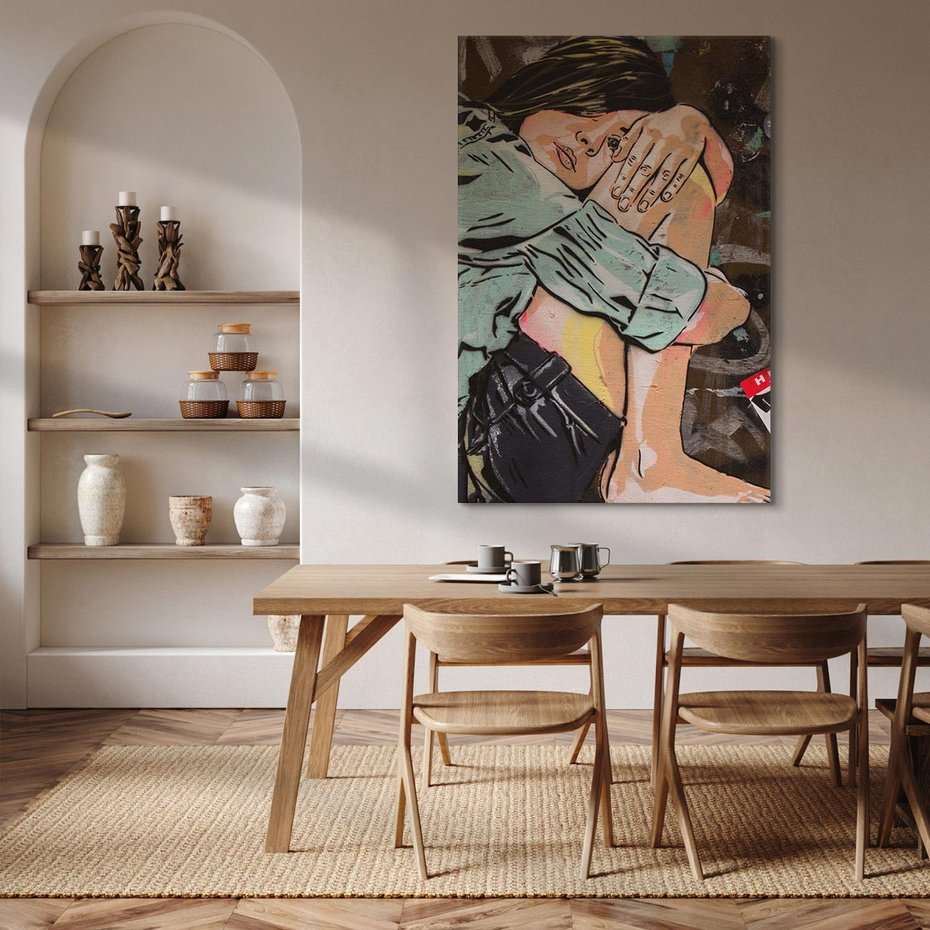 Obraz na płótnie 50x70 - Kobieta wśród graffiti - kobieta, graffiti