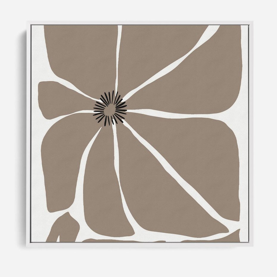 Obraz w ramie 80x80 - Złudne Zmysły - abstrakcyjny kwiat, beże i brązy - rama biała