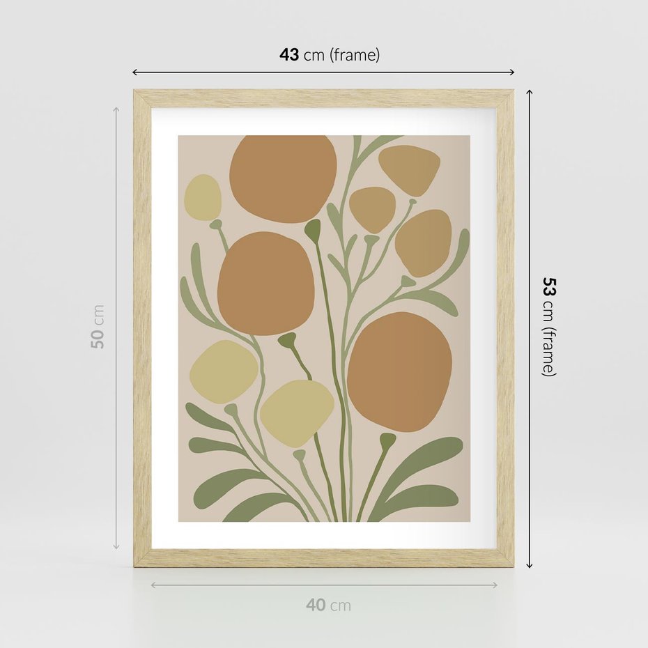 Plakat w ramie 40x50 - Uspokojenie Wśród Roślin - nowoczesny plakat, roślinność - rama drewno