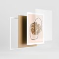 Plakat w ramie 50x70 - Liście w Beżowym Minimalizmie - minimalistyczny obraz, liście monstery - rama biała