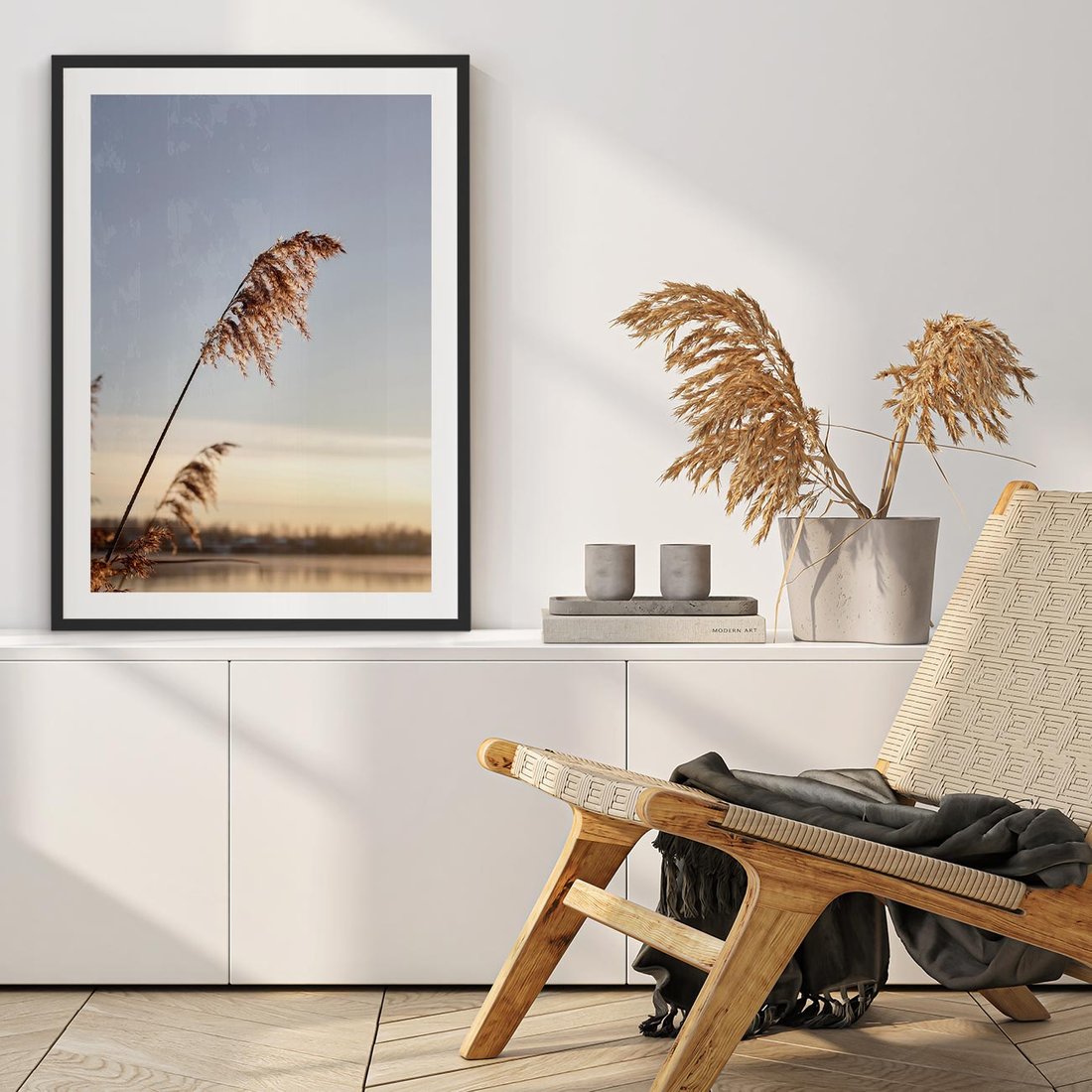 Plakat w ramie 40x50 - Naturalna Delikatność - trawy, boho - rama czarna